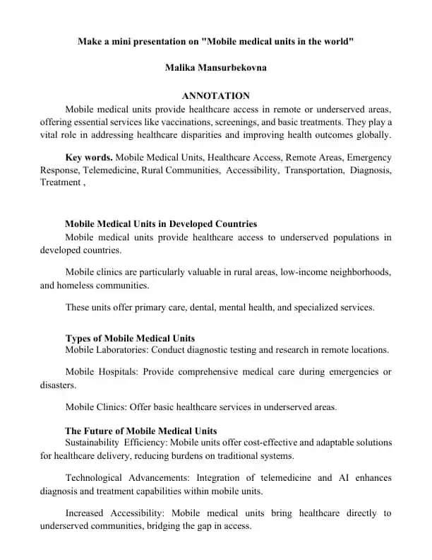 Mobile Medical Units in the World