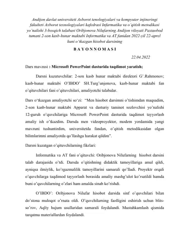 Microsoft PowerPoint dasturida taqdimot yaratish