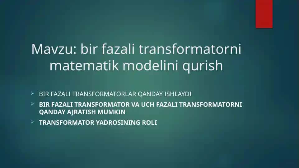 Bir fazali transformatorlar