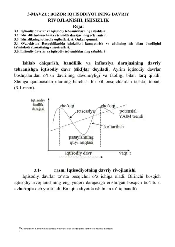 BOZOR IQTISODIYOTINING DAVRIY RIVOJLANISHI