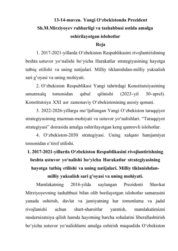2017-2021-yillarda O‘zbekiston Respublikasini rivojlantirishning beshta ustuvor yo‘nalishi bo‘yicha Harakatlar strategiyasi