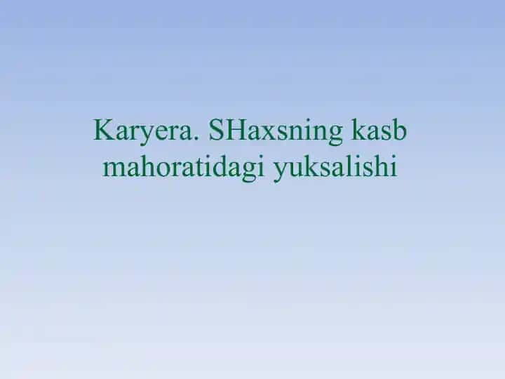 Karyera. SHaxsning kasb mahoratidagi yuksalishi