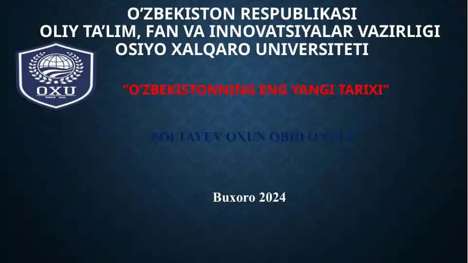 O'zbekistonning Eng Yangi Tarixi