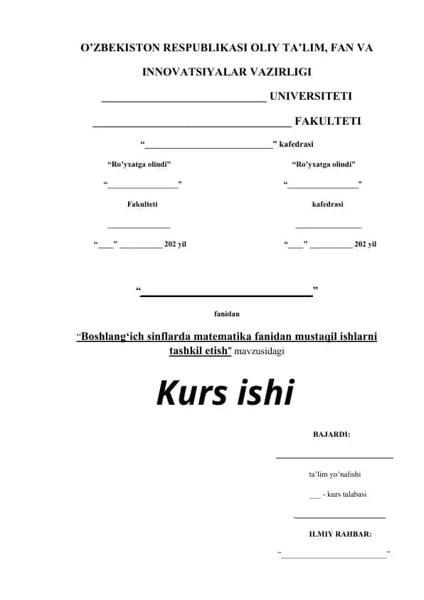 Boshlang`ich sinflarda matematika fanidan mustaqil ishlarni tashkil etish