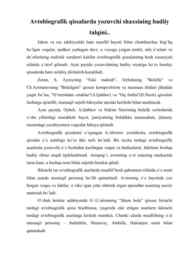 Avtobiografik qissalar