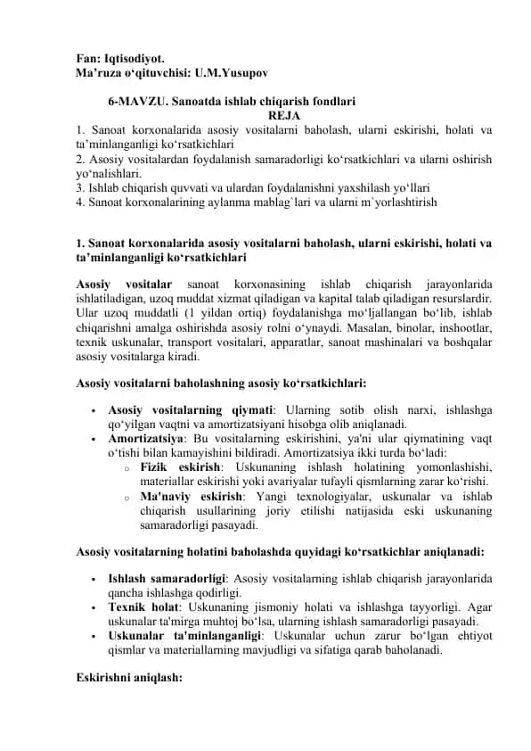 Asosiy vositalar