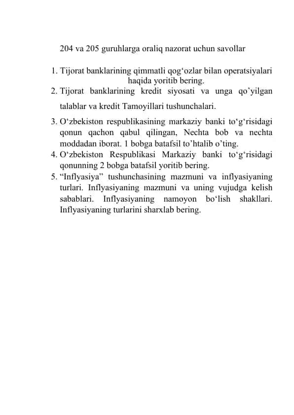 Tijorat Banklarining Qimmatli Qog‘ozlar Bilan Operatsiyalari