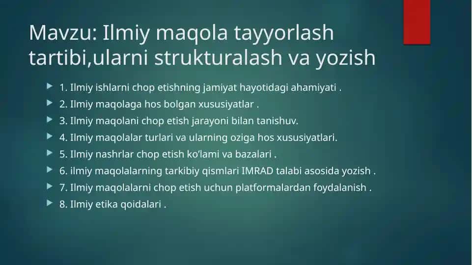 Ilmiy Maqola Tayyorlash Tartibi va Yozish