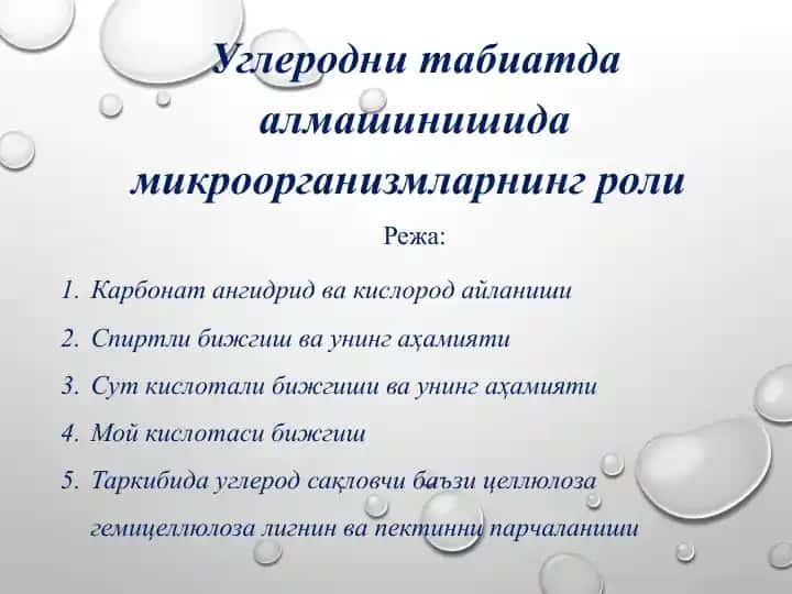 Углеродни табиатда алмашинишида микроорганизмларнинг роли