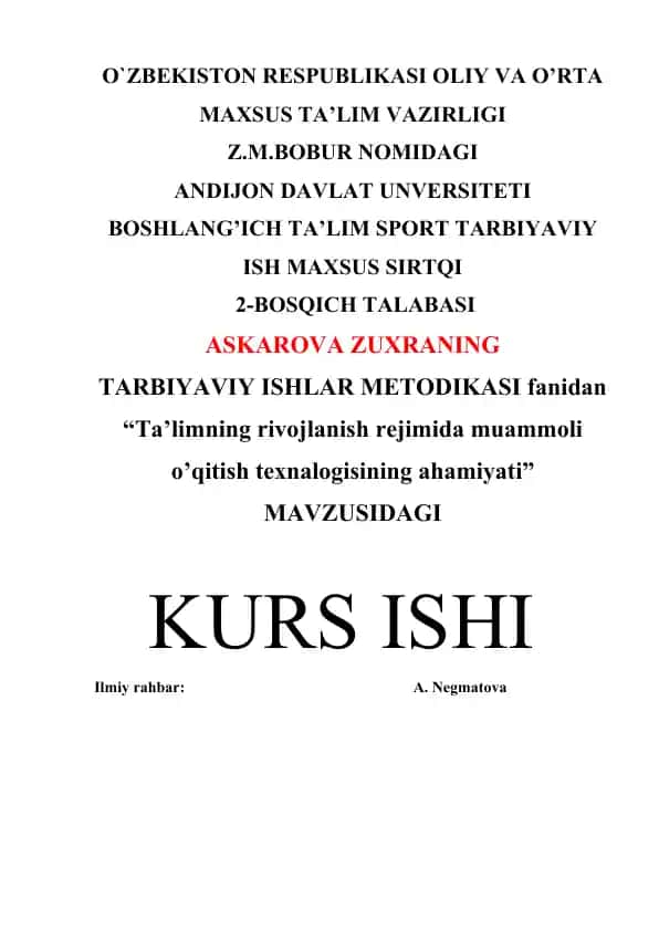 Ta’limning rivojlanish rejimida muammoli o’qitish texnalogisining ahamiyati