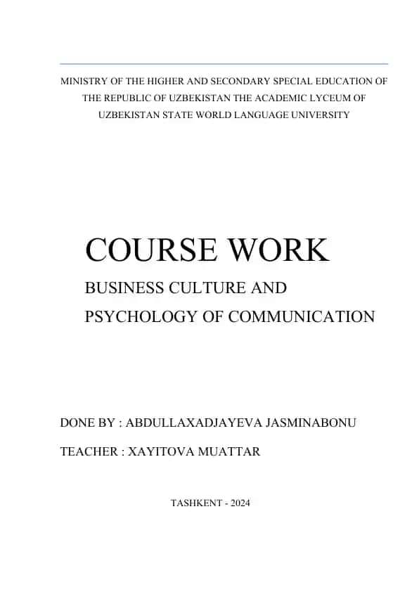 Business Culture and Psychology of Communication