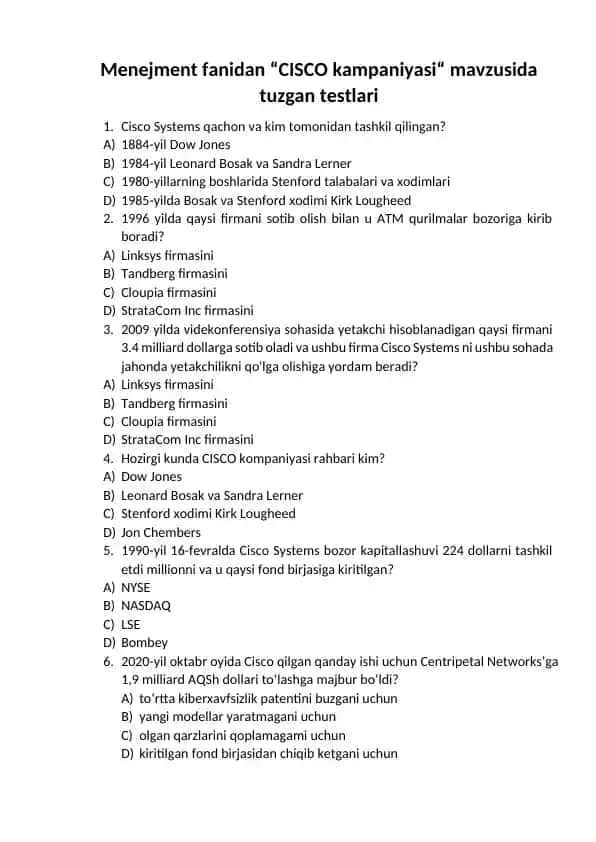 "Cisco kampaniyasi" testlari