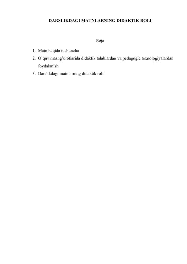 Darslikdagi Matnlar