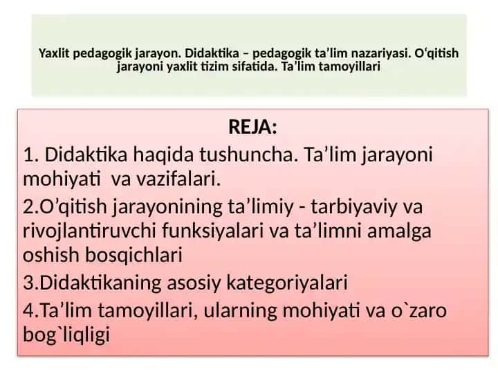 Yaxli Tadqiqotlar Didaktika-Pedagogikasi