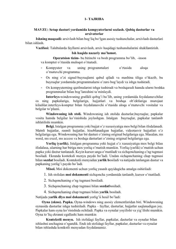 Setup dasturi yordamida kompyuterlarni sozlash