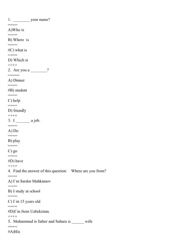 English Grammar Quiz