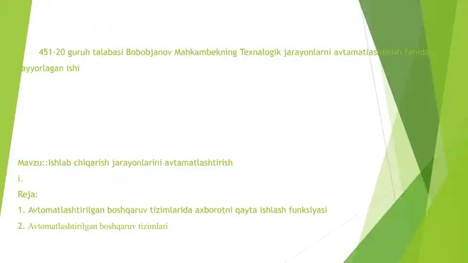 Avtomatlashtirilgan boshqaruv tizimlari