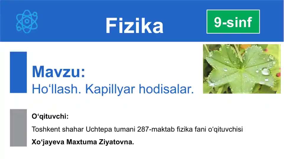 Ho‘llash. Kapillyar hodisalar.