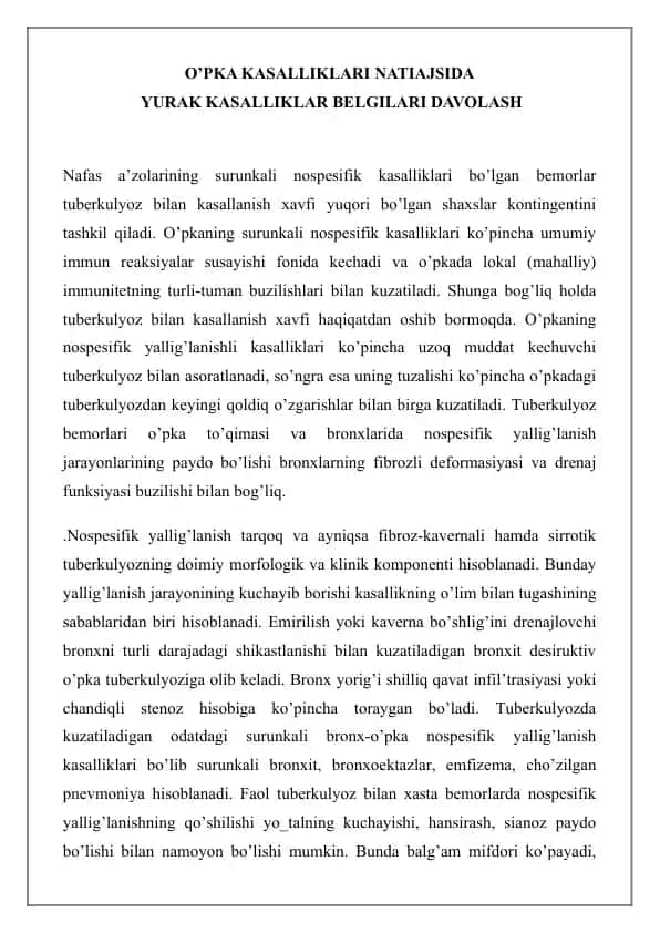 O’PKA KASALLIKLARI NATIAJSIDA
