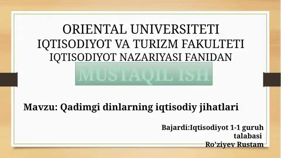 Qadimgi dinlarning iqtisodiy jihatlari