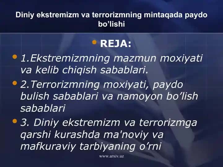 Diniy ekstremizm va terrorizmning mintaqada paydo bo’lishi