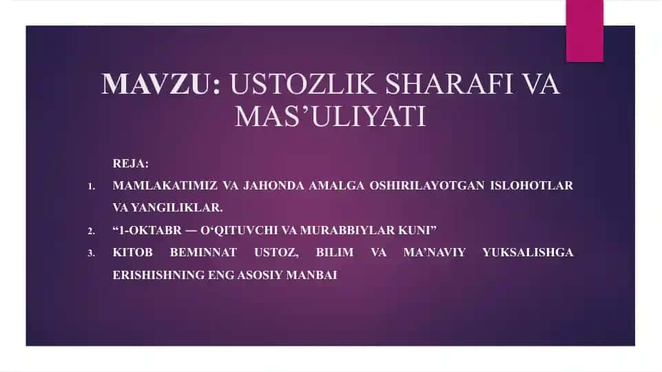 USTOZLIK SHARAFI VA MAS’ULIYATI