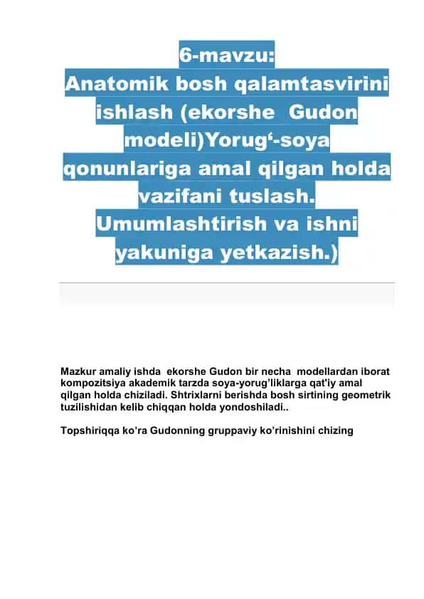 Anatomik bosh qalamtasvirini ishlash (ekorshe Gudon modeli)