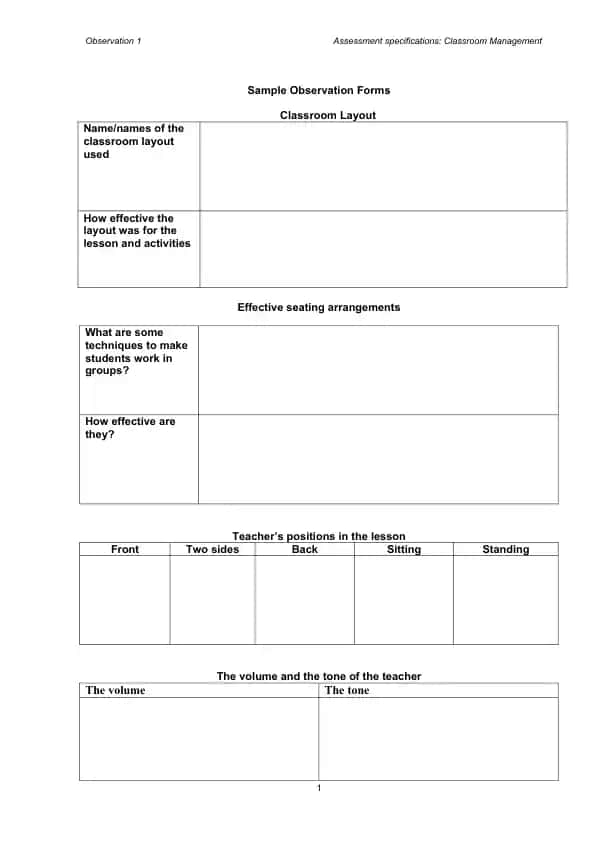 Classroom Observation Form