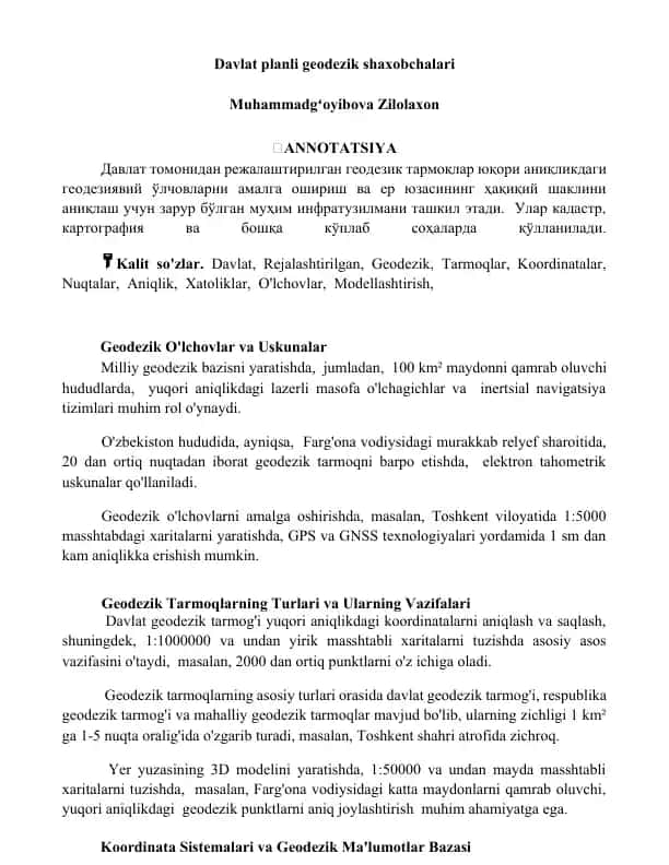 Geodezik O'lchovlar va Uskunalar