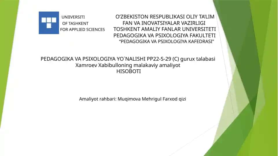 PEDAGOGIKA VA PSIXOLOGIYA YO`NALISHI