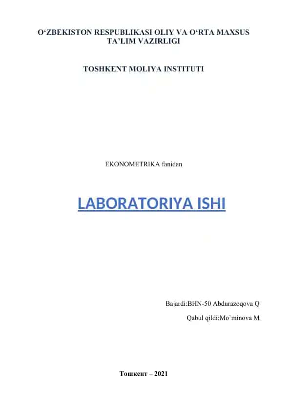 Ko‘p omilli ekonometrik tahlil laboratoriya ishi