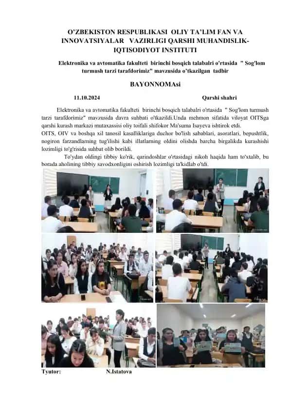 Tadbir "Sog'lom turmush tarzi tarafdorimiz" bayonnomasi