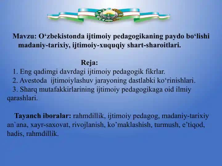 O‘zbekistonda Ijtimoiy Pedagogikaning Paydo Bo‘lishi Madaniy-Tarixiy, Ijtimoiy-Xuquqiy Shart-Sharoitlari
