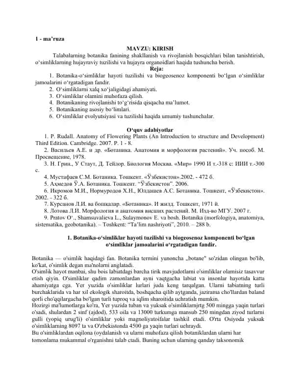 O'simliklar hayoti tuzilishi va rivojlanishi