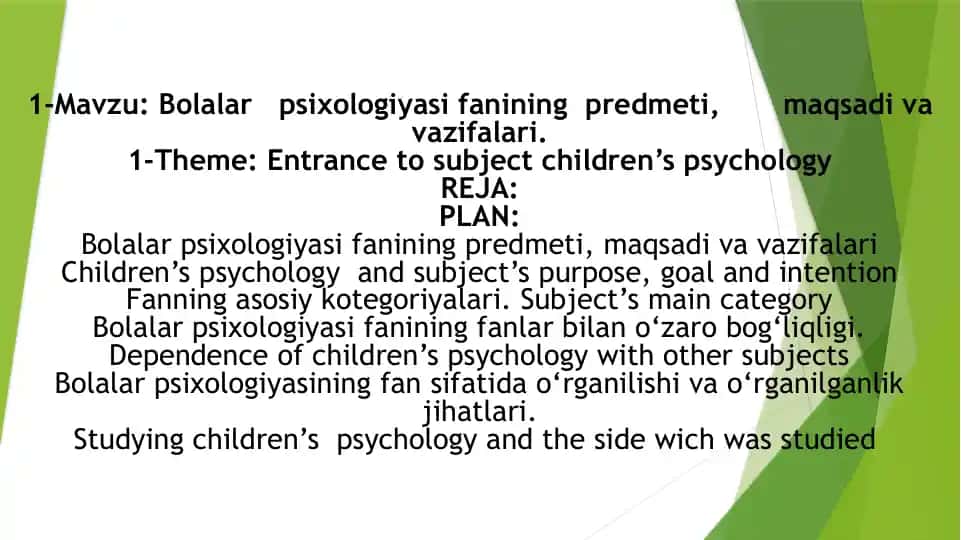 Bolalar psixologiyasi fani