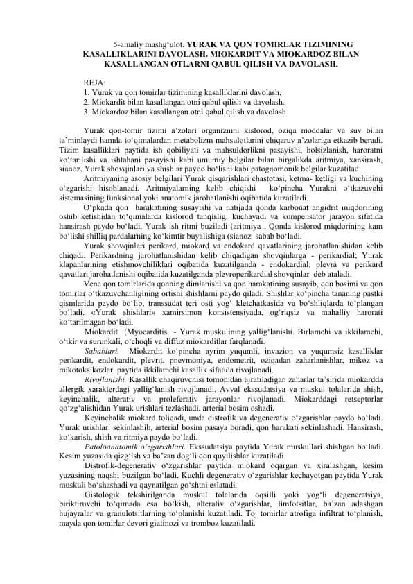 Yurak va Qon Tomirlar Tizimining Kasalliklari