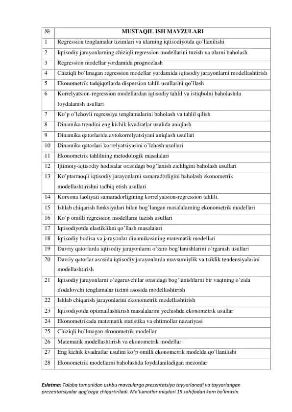 Regression modellar va ularning iqtisodiyotdagi qo'llanishi