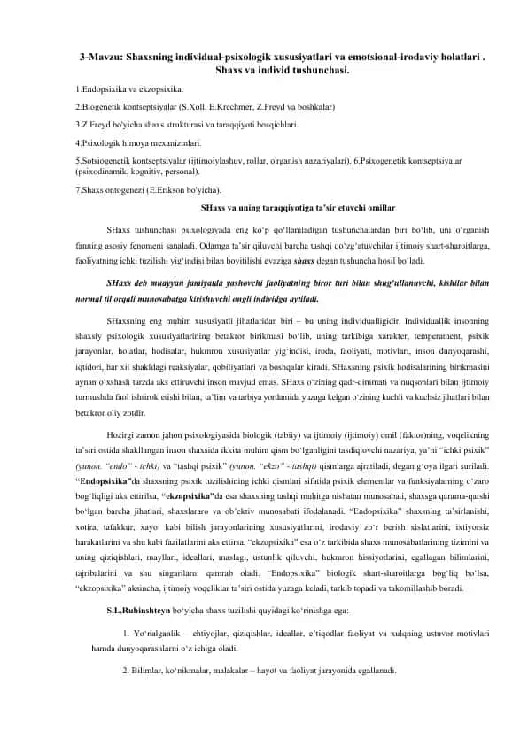 Shaxsning individual-psixologik xususiyatlari va emotsional-irodaviy holatlari