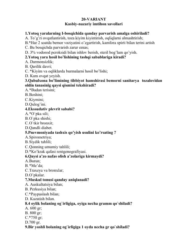 Kasbiy-nazariy imtihon savollari