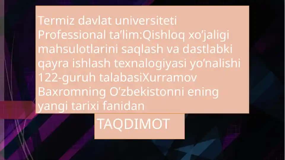 Professional ta’lim: Qishloq xo’jaligi mahsulotlarini saqlash va dastlabki qayra ishlash texnalogiyasi yo’nalishi