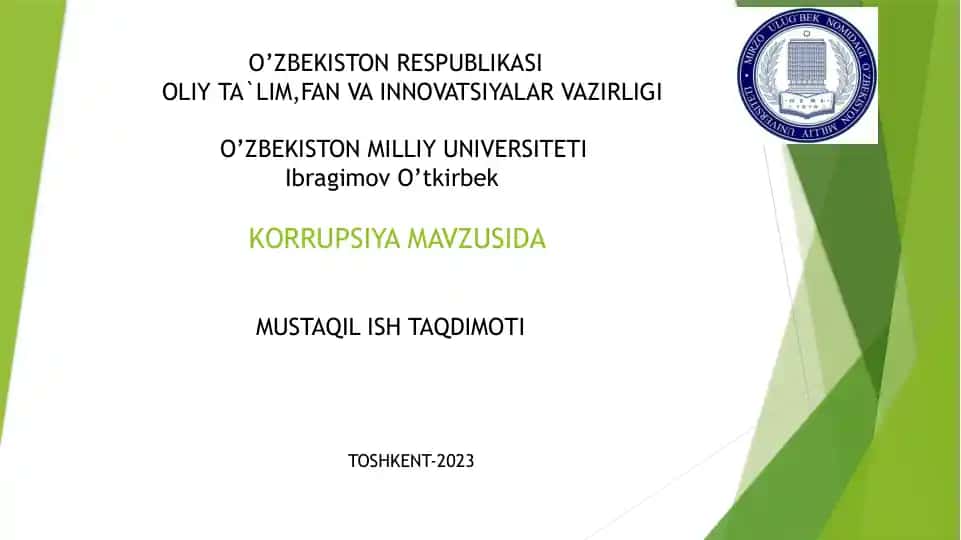 Korrupsiya mavzusida mustaqil ish taqdimoti