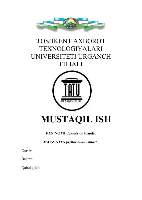 NTFS fayl tizimlar bilan ishlash