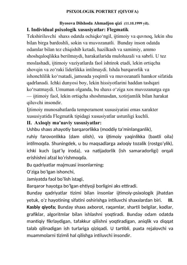 Psixologik portret (Qiyofa)