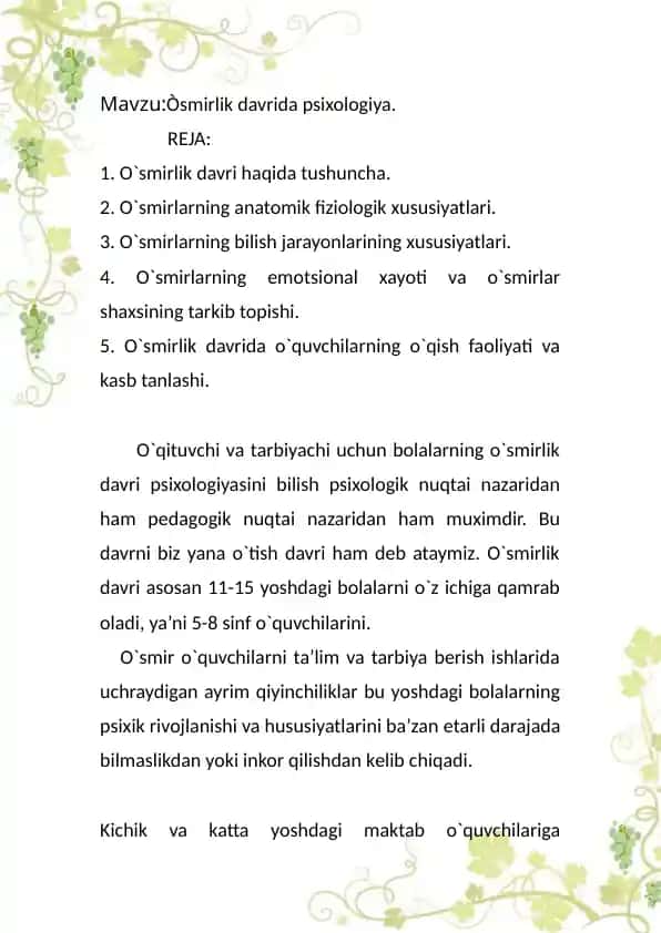 Osmirlik davrida psixologiya