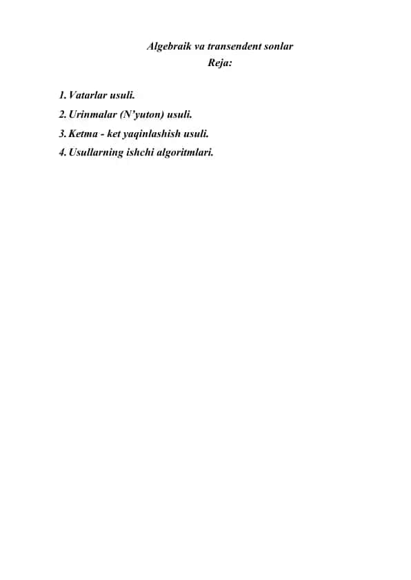 Algebraik va transendent sonlar