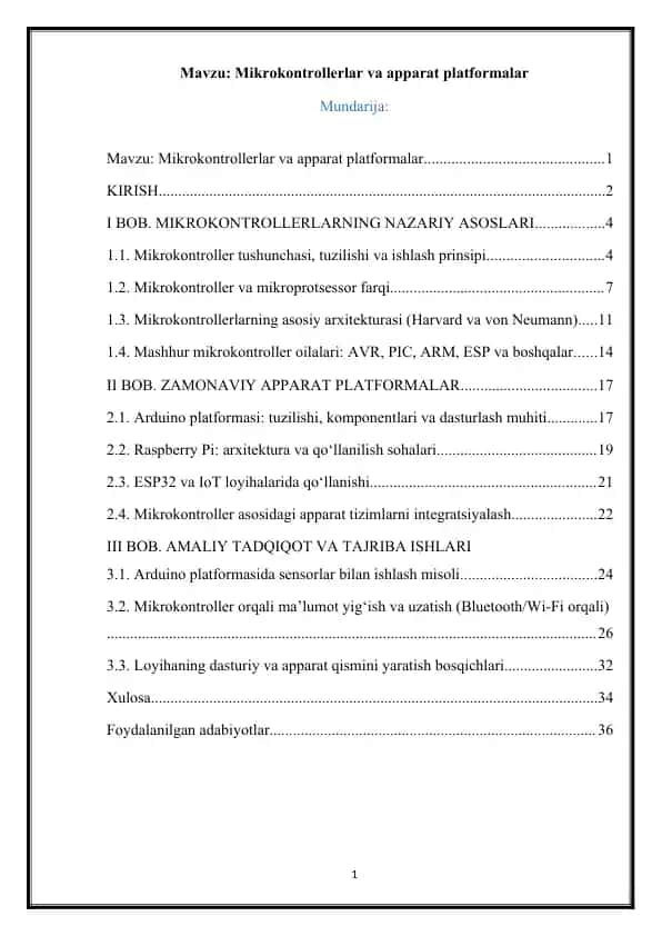 Mikrokontrollerlar va apparat platformalar
