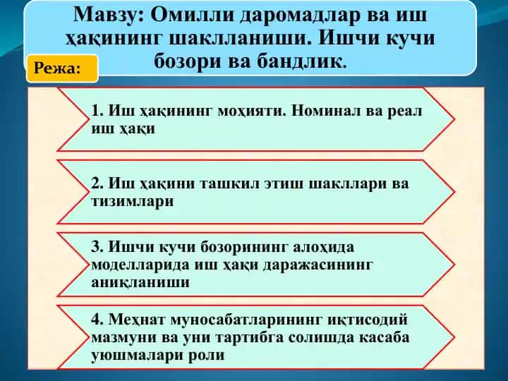 Омилли даромадлар ва иш ҳақининг шаклланиши. Ишчи кучи бозори ва bааандлиk