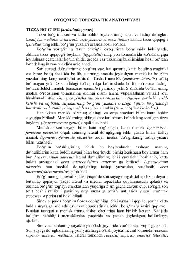 OYOQNING TOPOGRAFIK ANATOMIYASI