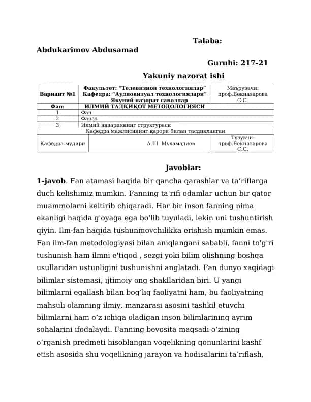 ИЛМИЙ ТАДҚИҚОТ МЕТОДОЛОГИЯСИ