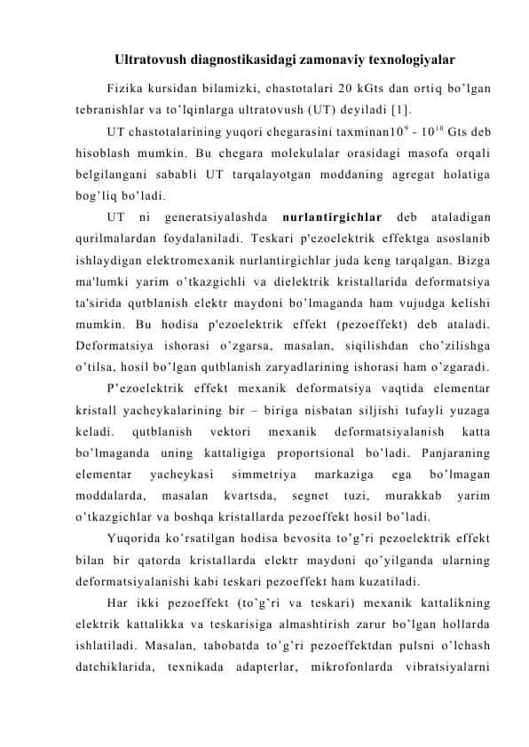 Ultratovush diagnostikasidagi zamonaviy tеxnologiyalar